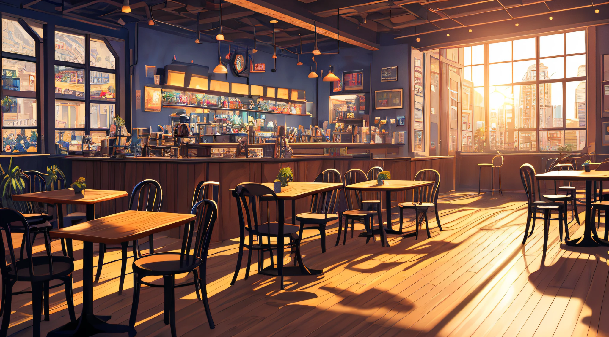 (masterpiece), (best illustration), (no humans), anime background, coffee shop, ring lighting , rim lighting,(extremely detailed CG unity 8k wallpaper),(masterpiece), (best quality), (ultra-detailed), (best illustration),(best shadow),perfect lighting , perfect anatomy , vivid colors, BgAniDusk