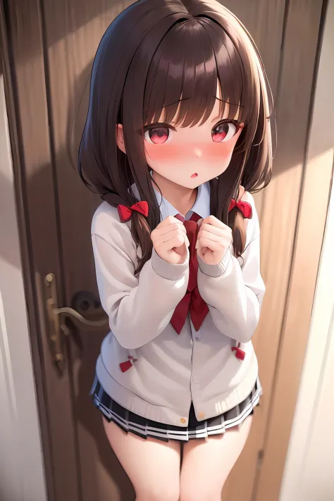 ​masterpiece, top-quality, hight resolution, 1girl, student clothes, full of shyness, red blush, Cabedon, pov、Overlapping hands,...