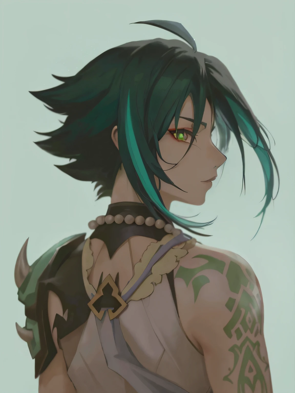 Anime - stylistic image of a woman with green hair and tattoos, handsome guy in demon killer art, Portrait Chevaliers du Zodiaque Fille, detailed anime character art, Keqing from Genshin Impact, Detailed digital anime art, zhongli from genshin impact, Anime character art, Anime girl with teal hair, fus rei, demon slayer rui fanart, anime figure