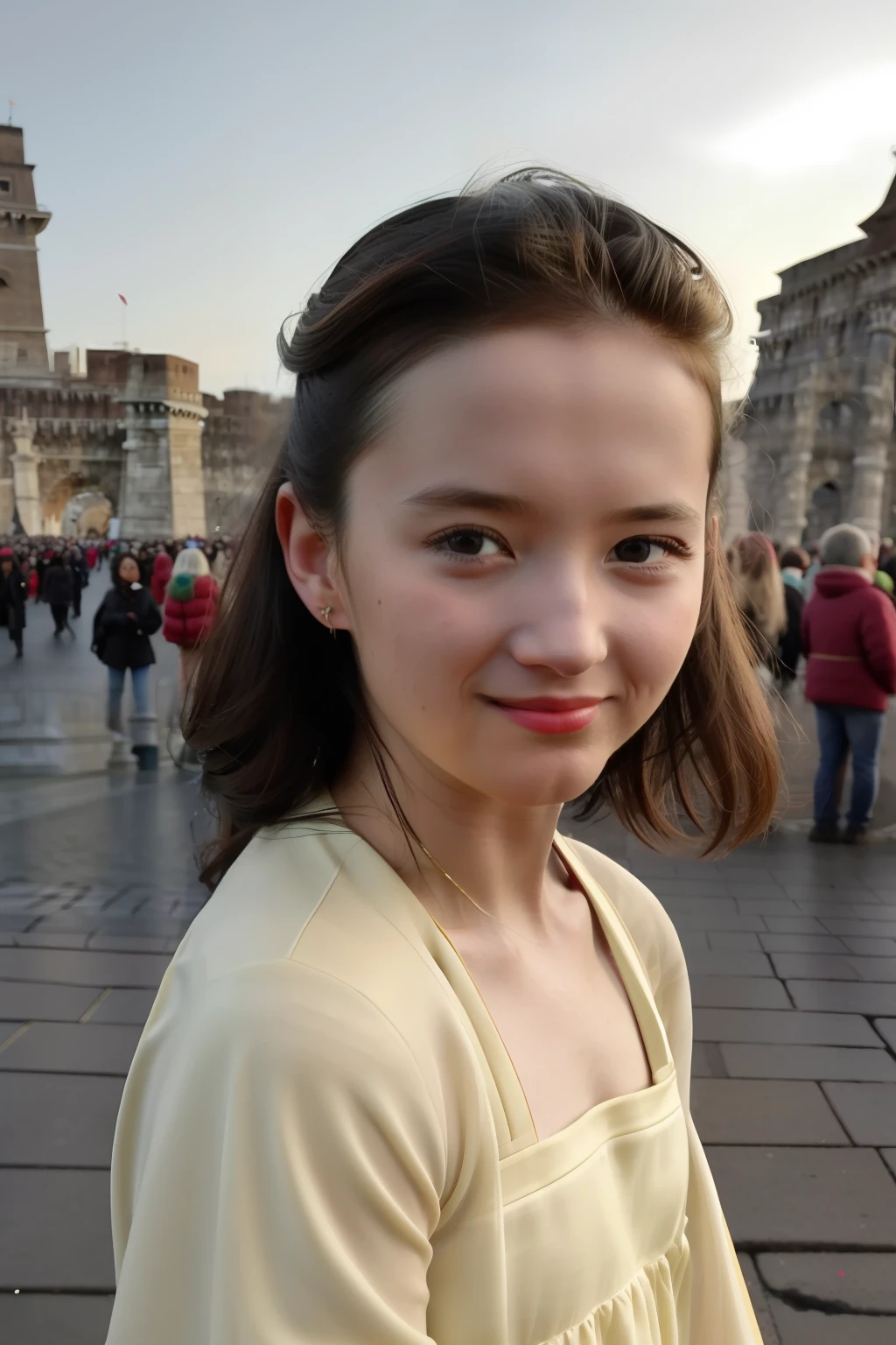 best quality, ultra high res, detailed face, realistic face,RAW photo,2girls,duo,navel,(on the Castel Sant'Angelo of Rome,crowd,winter,Snow),(cheerful, energetic, happy:1.4), hair small clip with ladybug, 
(hdr:1.4), dramatic, complex background, cinematic, filmic, (rutkowski, artstation:0.8),
insane details, intricate details, hyperdetailed, low contrast, soft cinematic light, exposure blend, hdr ,