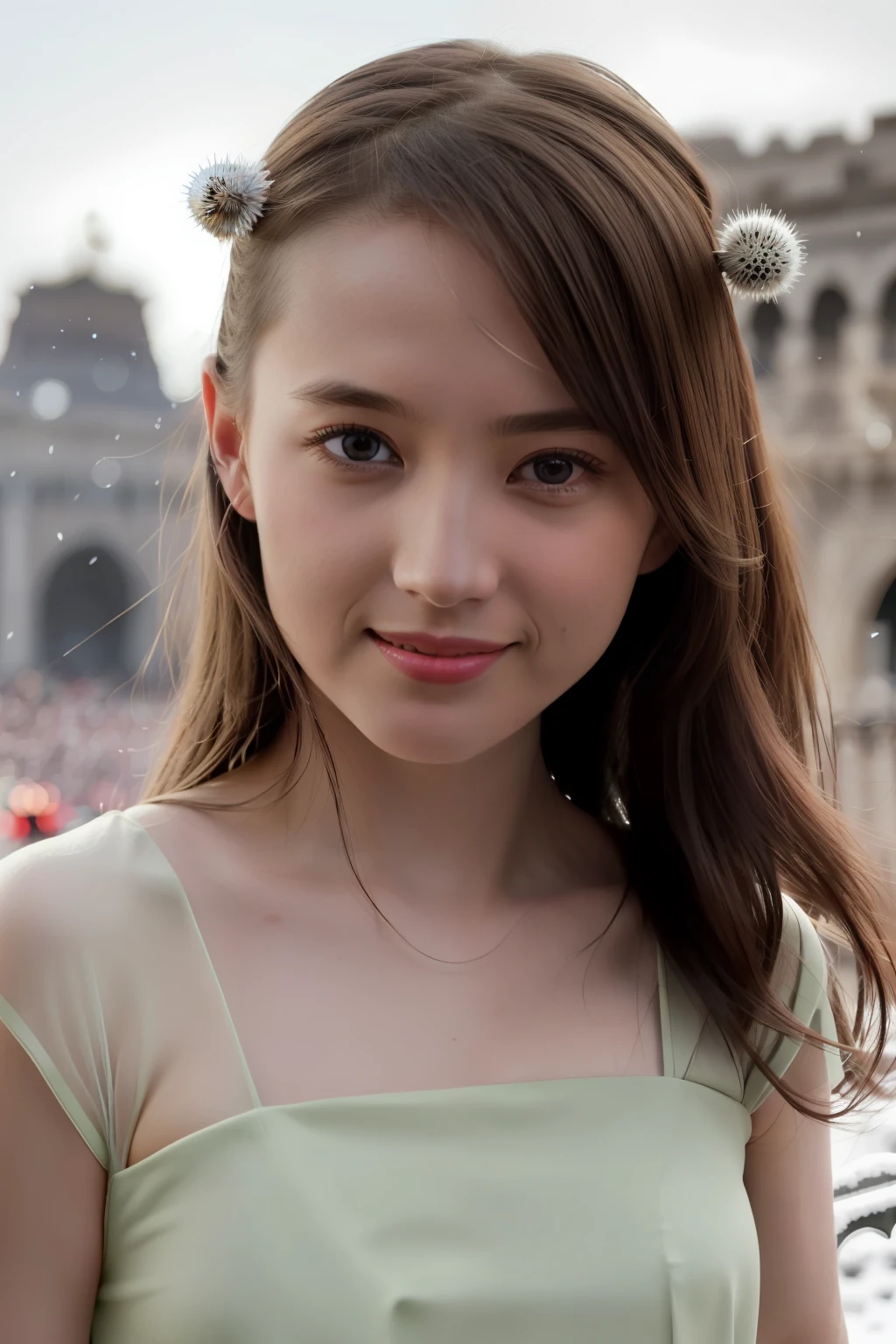 best quality, ultra high res, detailed face, realistic face,RAW photo,2girls,duo,navel,(on the Castel Sant'Angelo of Rome,crowd,winter,Snow),(cheerful, energetic, happy:1.4), hair small clip with ladybug, 
(hdr:1.4), dramatic, complex background, cinematic, filmic, (rutkowski, artstation:0.8),
insane details, intricate details, hyperdetailed, low contrast, soft cinematic light, exposure blend, hdr ,