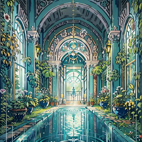 beautiful entrance of a luxury palace of water goddess