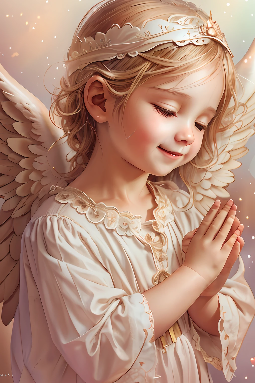 Bendiciones de los ángeles､fondo brillante、marca del corazon、sensibilidad､Una sonrisa、amable､Ángel bebé､volteado、Roma