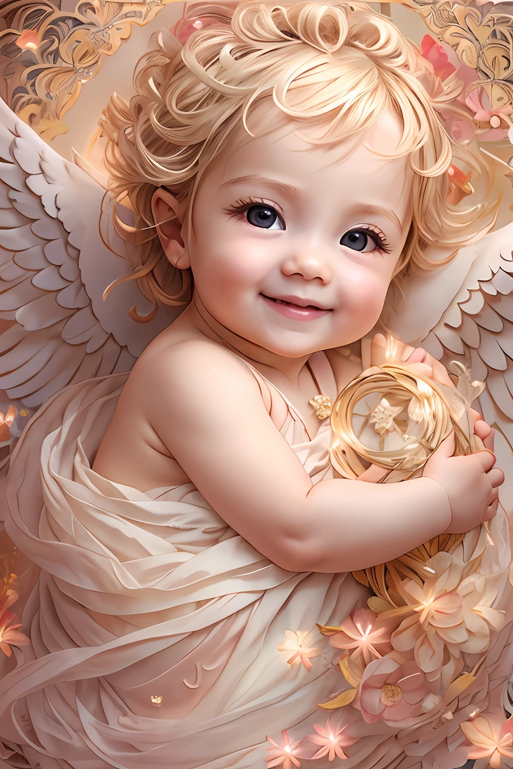 Bénédictions des anges､fond clair、marque de coeur、tendresse､un sourire、doux､Bébé ange､s&#39;est retourné、Rome