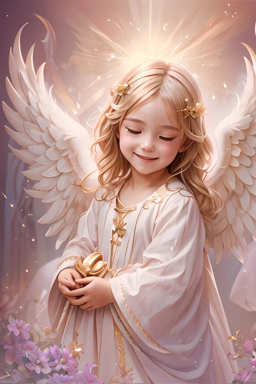 Bendiciones de los ángeles､fondo brillante、marca del corazon、sensibilidad､Una sonrisa、amable､Ángel bebé､volteado、Roma