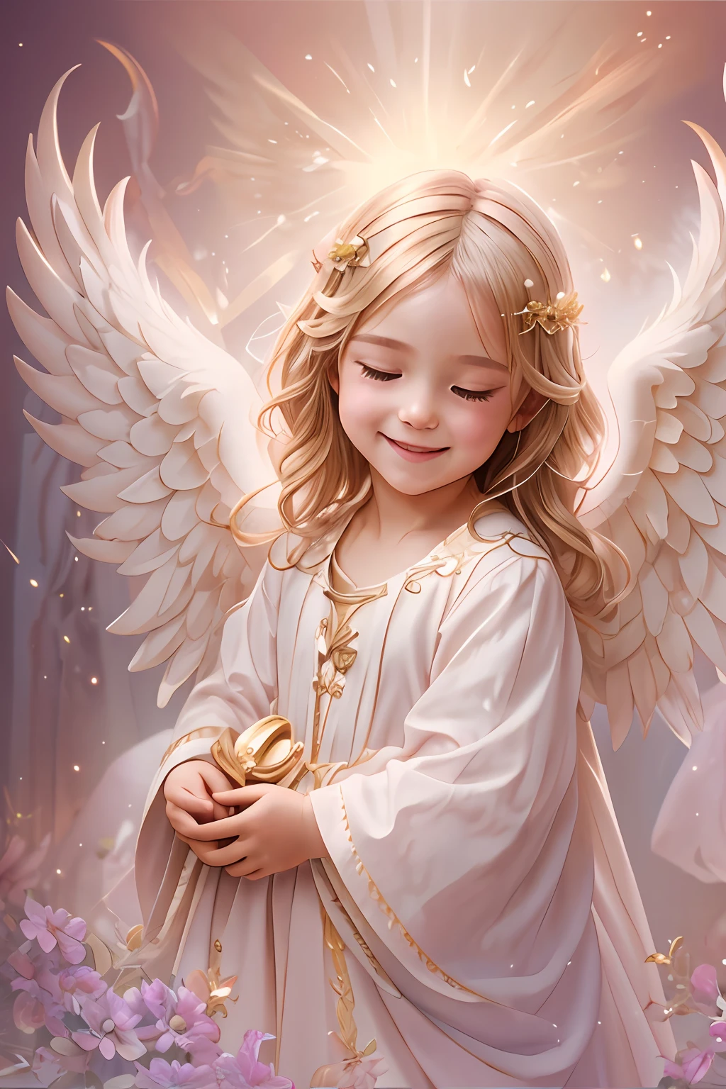 Bénédictions des anges､fond clair、marque de coeur、tendresse､un sourire、doux､Bébé ange､s&#39;est retourné、Rome