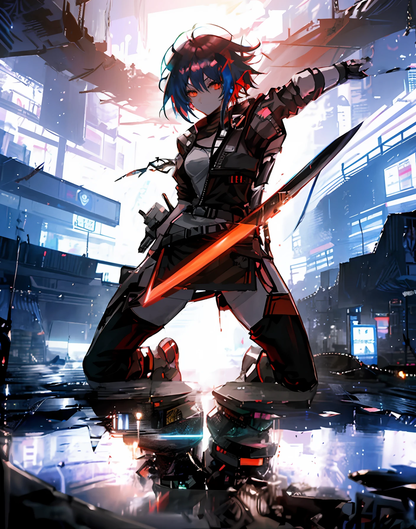 Anime girl with sword futuristic city with lights, cyberpunk anime art, Digital cyberpunk anime art, anime cyberpunk art, Badass anime 8 K, digitl cyberpunk - anime art, Anime cyberpunk moderno, cyberpunk anime girl, demon slayer artstyle, anime cyberpunk, Anime epic artwork, anime concept hdr anime macmanus, very beautiful cyberpunk samurai, cyberpunk theme art, female cyberpunk anime girl