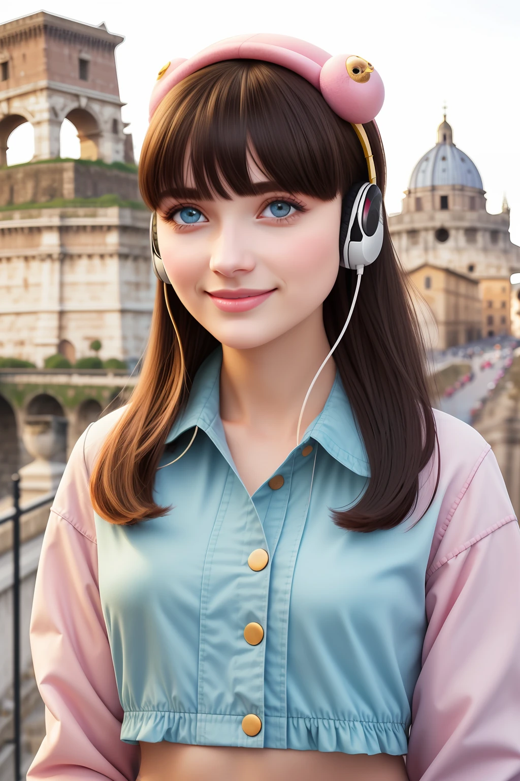 (Masterpiece),(Best quality),(Ultra-detailed), (full bodyesbian:1.2),
2girls,duo,In Castel Sant'Angelo in Rome,navel,winter,Snow,crowd,Cute, Smile, Open mouth,
flower, Outdoors,Jacket, Blush,shirt, Short hair, Cherry blossoms, green headwear, Blurry, Brown hair, Blush stickers, Long sleeves, bangs, Earphone, Black hair,
(Beautiful detailed face), (Beautiful detailed eyes),