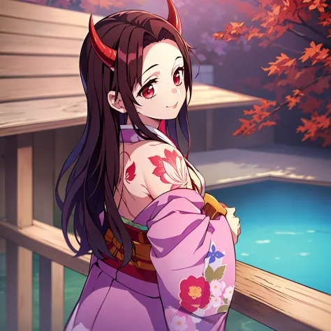 (masterpiece, best quality:1.2), kimetsu no yaiba style, kamado nezuko, (1 girl, solo), 20 years old, upper body, (pink kimono, ...