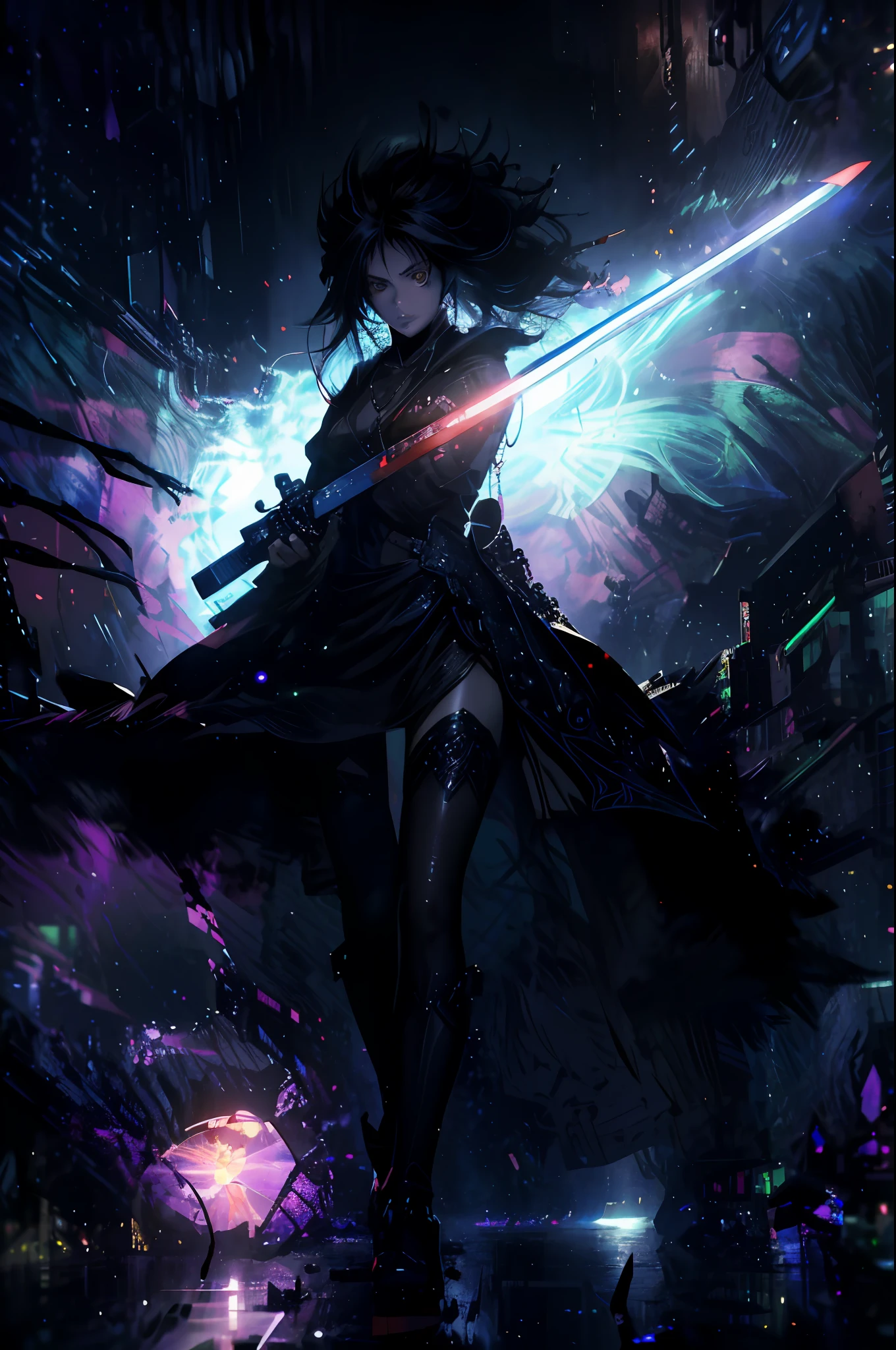 Anime girl with sword futuristic city with lights, cyberpunk anime art, Digital cyberpunk anime art, anime cyberpunk art, Badass anime 8 K, digitl cyberpunk - anime art, Anime cyberpunk moderno, cyberpunk anime girl, demon slayer artstyle, anime cyberpunk, Anime epic artwork, anime concept hdr anime macmanus, very beautiful cyberpunk samurai, cyberpunk theme art, female cyberpunk anime girl