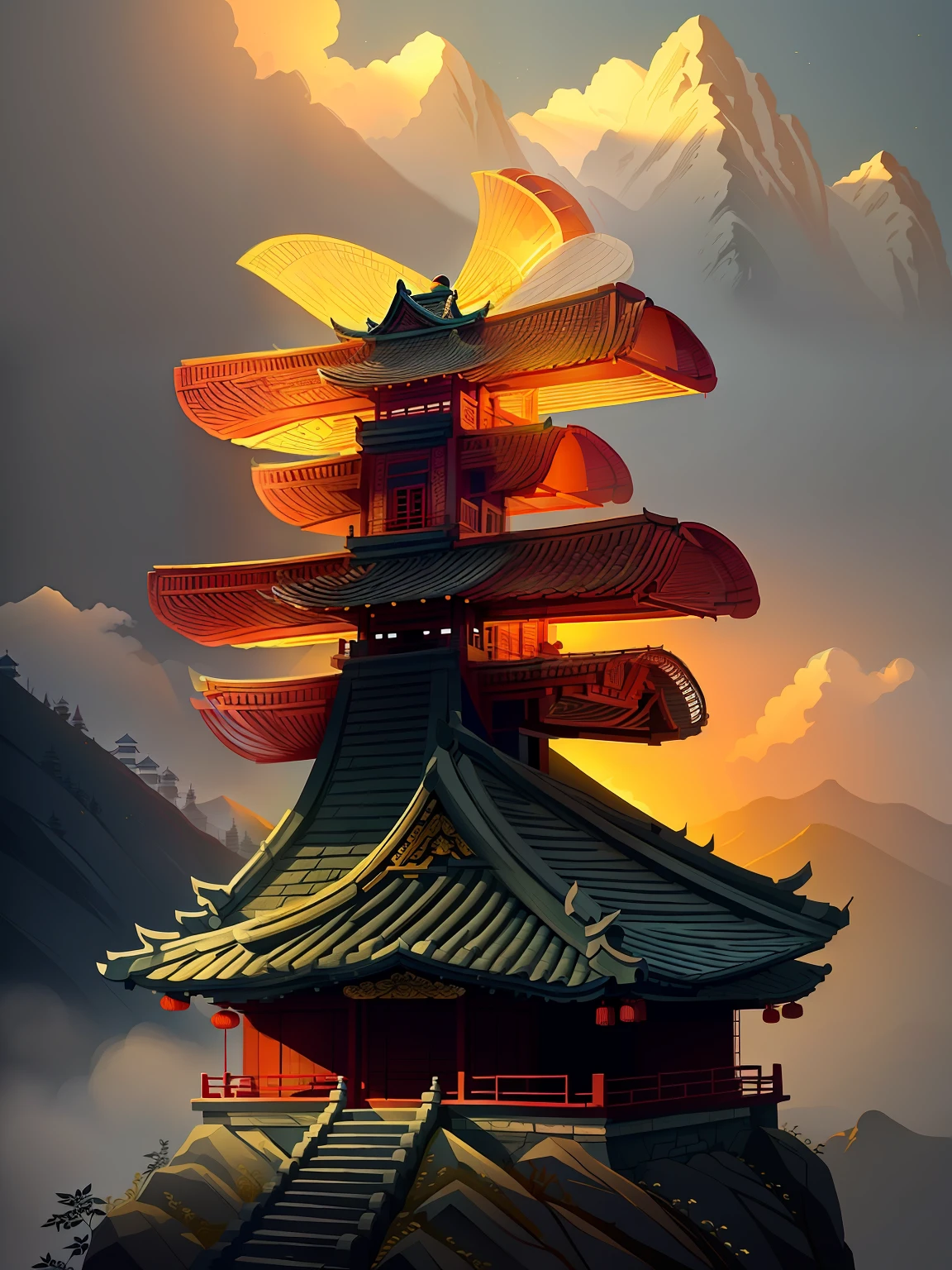 Gebäude im chinesischen Stil in den Bergen
(((Meisterwerk))), (((beste Qualität))), ((ultra-detailliert)),(detailliertes Licht),((eine äußerst zarte und schöne)),