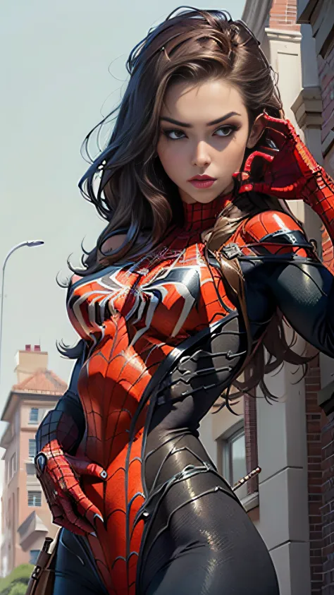 Beautiful woman detailed definition body using Spider-Man role-playing, big breasts