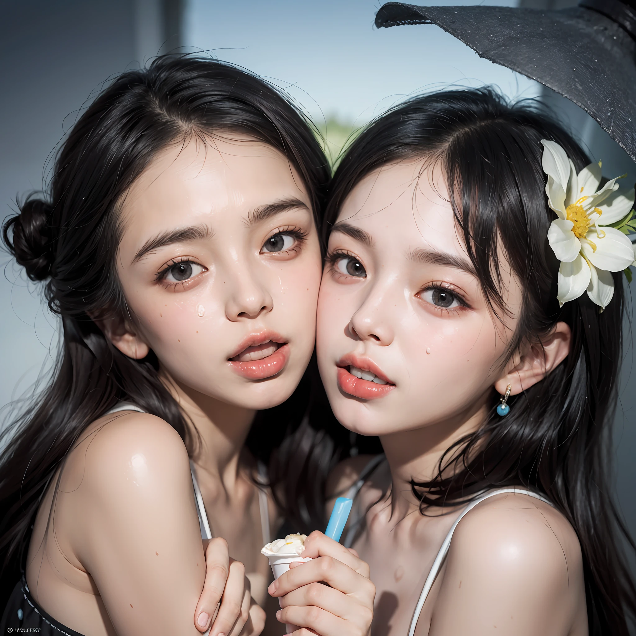 Two young girls are posing for a picture with a flower in their hair -  SeaArt AI