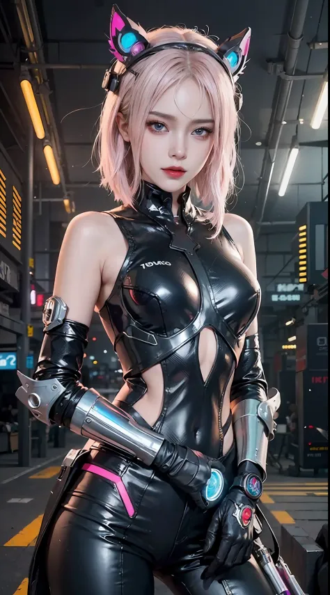 A woman with pink hair sits on a locomotive， anime cyberpunk art， cyberpunk anime art， female cyberpunk anime girl， cyberpunk an...