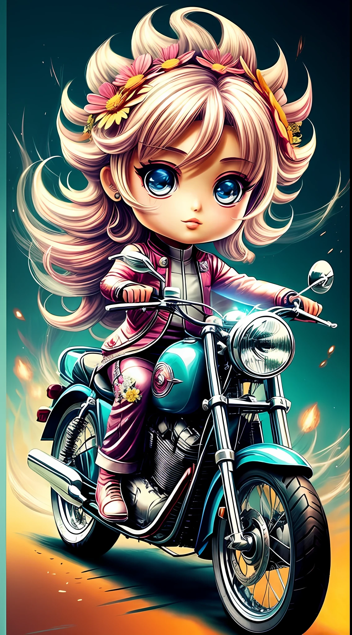 Anime girl on a motorcycle with a flower in her hair - SeaArt AI