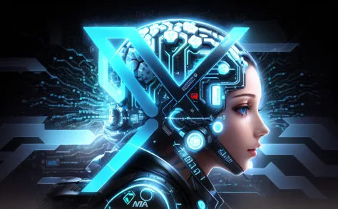 A computer brain in the background, e na frente com um logotipo da letra X, imagem hiperrealista de x, Logotipo X, Artificial intelligence logo, com tema ai, hiper complexidade, icon for an ai app,