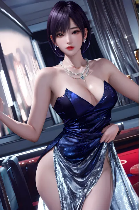 ultra realistic 8k cg, flawless, masterpiece, solo, 1girl , nagisa, casino, rich, dress, necklace, earring