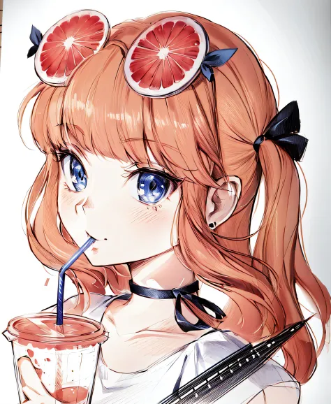 Draw a girl with a straw and a drink, anime style drawing, soda themed girl, clean anime outlines, anime sketch, Anime Paintings...