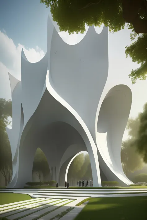 masterpiece, ant vision of an Iranian urban Parametric memorial, highly detailed, white stone material, between the park in the city, in the style of Iranian architecture, trending on artstation, sharp focus, studio photo, intricate details, highly detaile...