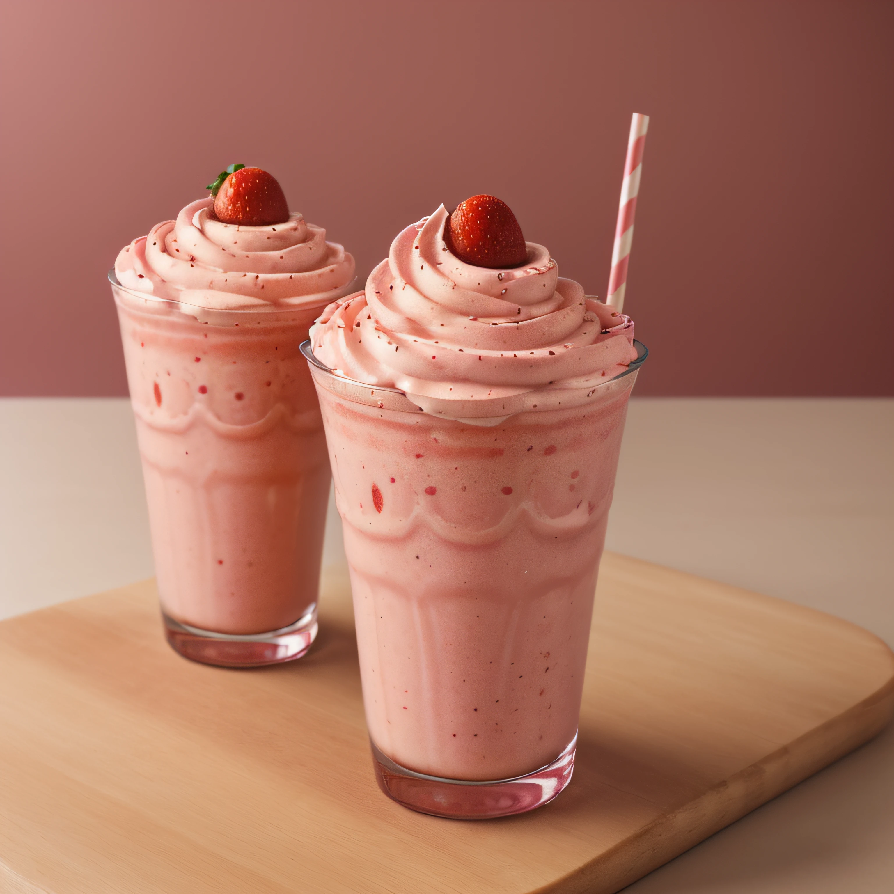 RAW photo, strawberry milkshake, food photography, professional colour grading, soft shadows, no contrast, clean sharp focus, food photography,