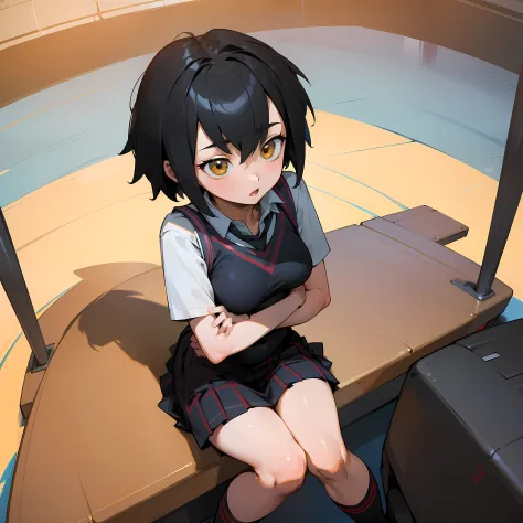 (masterpiece), best quality, expressive eyes, perfect face,skirt, peniparker, w sitting, siting on ground legs on ground, arms b...