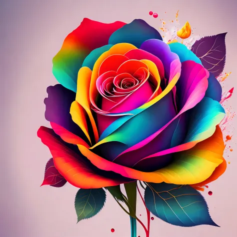 abstract rainbow 1rose flower,  wallpaper, flat design style, splash water, colorful, intricate,