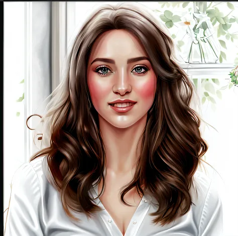 there is a woman with long hair and a white shirt, digital illustration portrait, retrato digital, retrato de arte digital, deta...