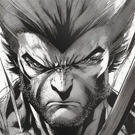 Portrait Wolverine Style Manga Drawn Black and White Dash Kohei Horikoshi