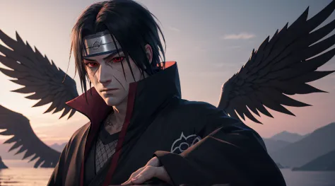 (extremely detailed cg unity 8k wallpaper,masterpiece, best quality, ultra-detailed), uchiha itachi with wings