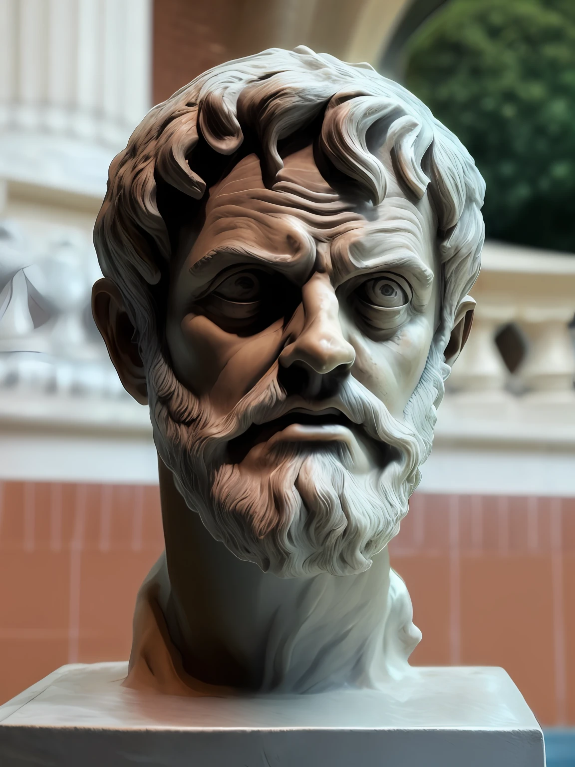 Aristotle statue only the angry face