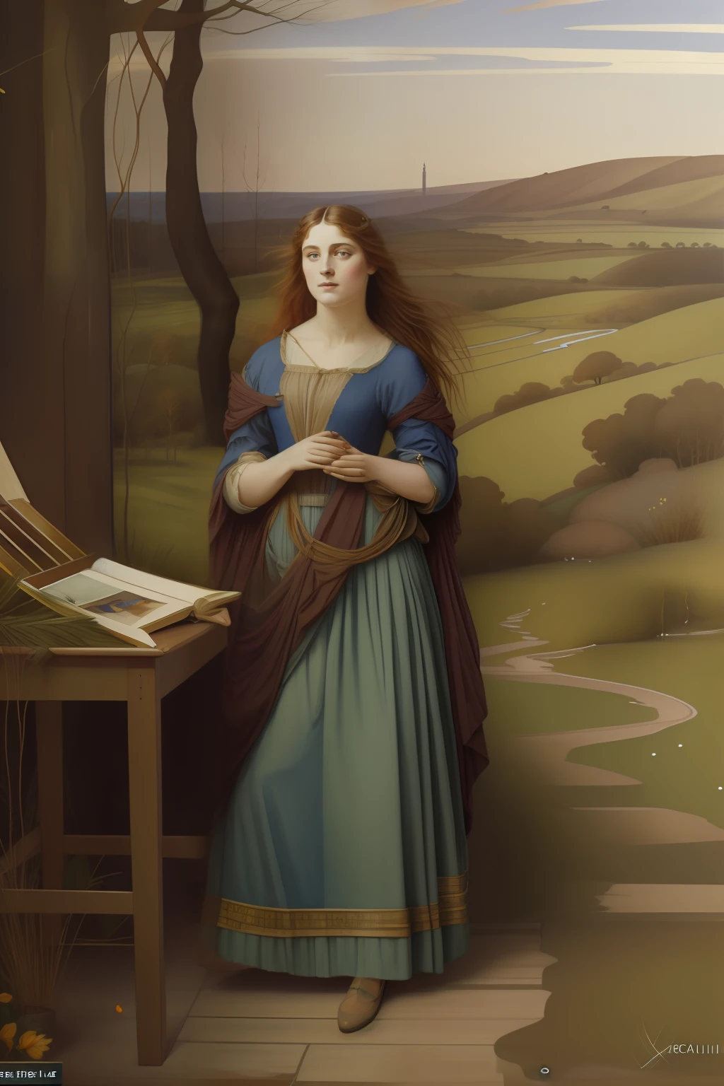 pintura pre raphaelite vestido azul