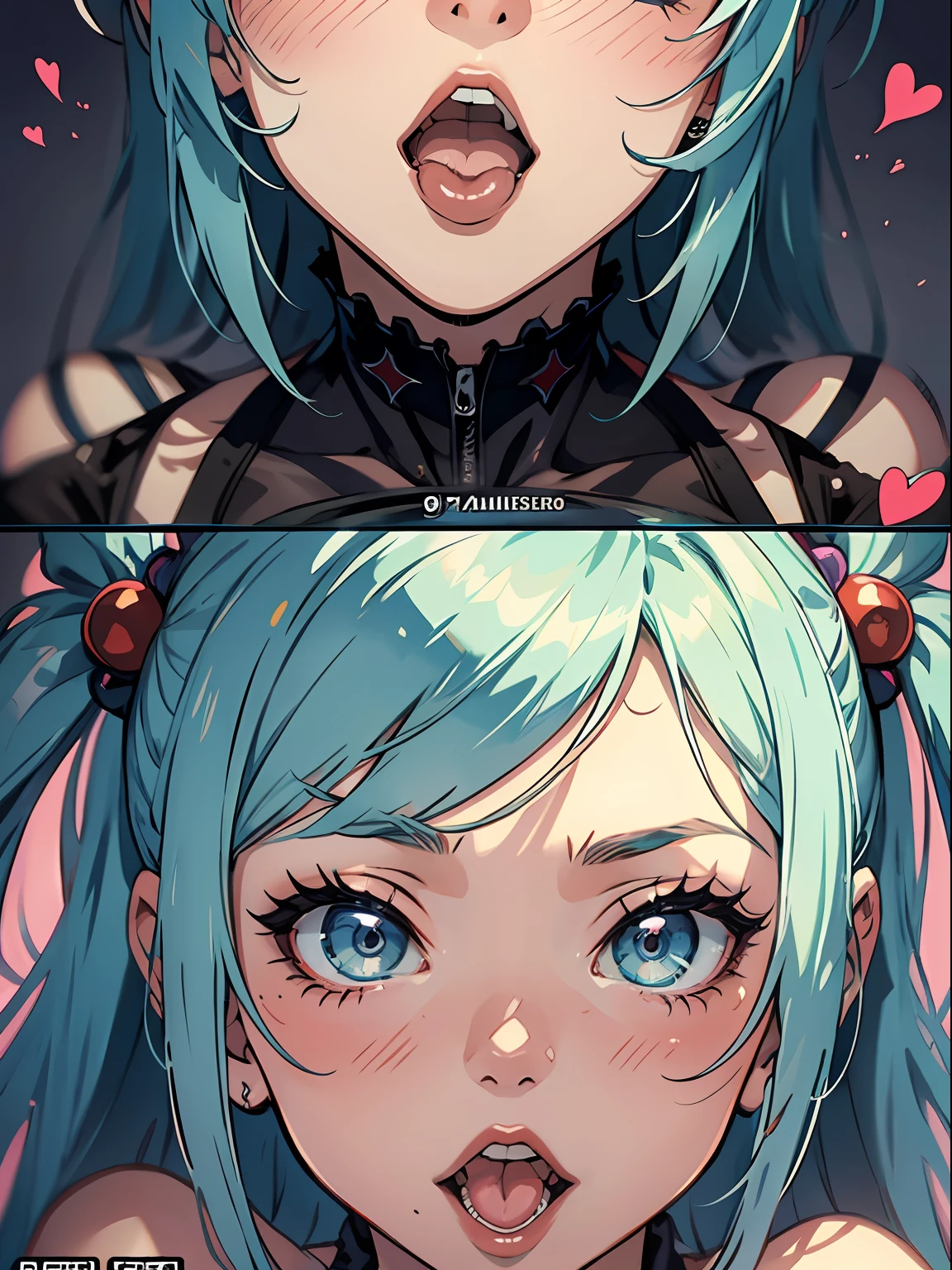 A close up of two pictures of a woman with blue hair - SeaArt AI