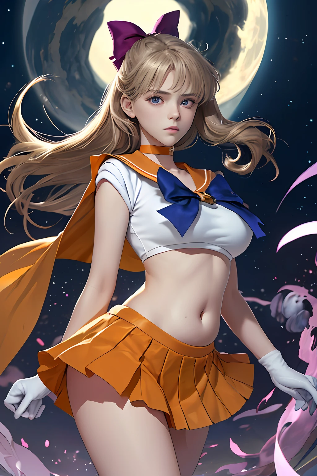 SAMA1、tierra、Sailor Senshi Uniform、white glove、orangesailorcollar、orangeskirt、star choker、elbowgloves、 face、a baby face、pleatedskirt、Bare legged、White panty、Beautiful facial features、Japan at the age of 18、Beautiful bust、Beautiful belly button、beautiful thigh、Beautiful eyes、９Purple bow、
sea side,(March_\(planets\)),floating_hair,Pointing_to_The_side,leg_ass hole up,,Insane details,intricate detailes,Hyper-detailing,ultra -detail,camel's toe、Extreme Detail,Highest detail,high_detail,colourfull,Beautiful fece,nffsw,Photorealsitic,Hi-Res,ultras_high_res,a picture,aesthetics,extremely_Delicate,,1girl in,solo,Colossal ,Look at viewers,wide_shot,(​masterpiece:1.3),(Best_quality:1.3),(ultras_Detailed:1.3),8K,extremely_Clear,