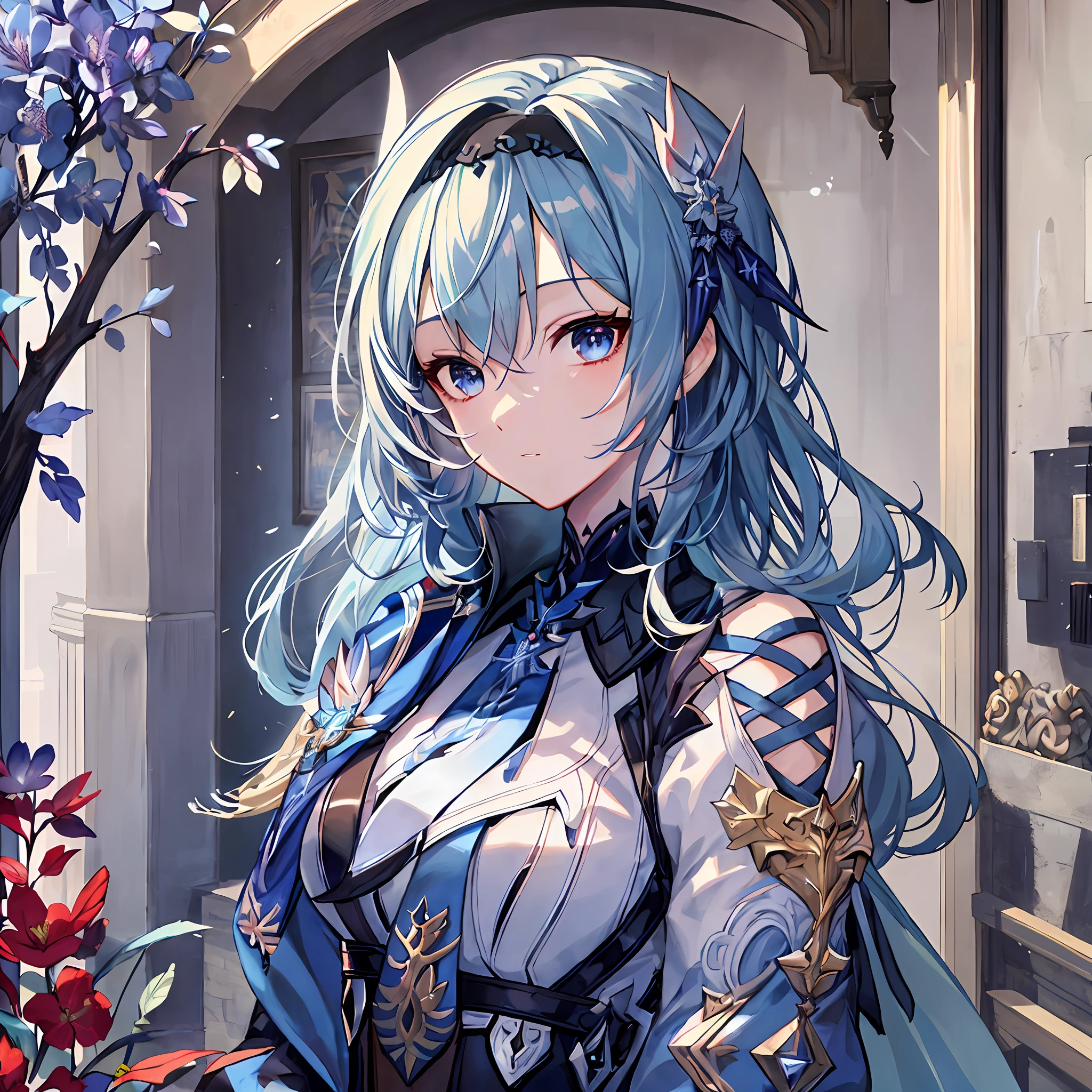 Anime girl with blue hair and blue dress standing in front of the building,  Ayaka Genshin impact, Detailed digital anime art, trending on artstation  pixiv, From Arknights - SeaArt AI