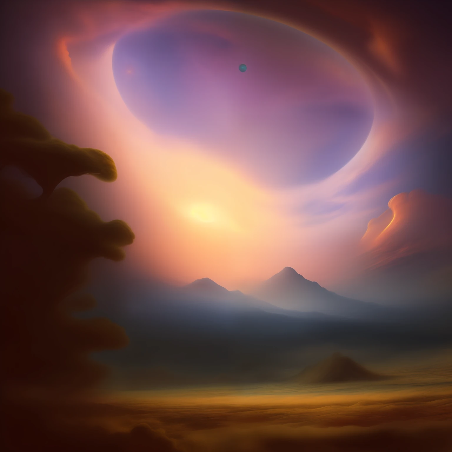 Illustration of Jupiter's clouds, alien landscape and vegetation, epic scene, intrincado, psicodelic, Lovecraft, construtos, pessoas