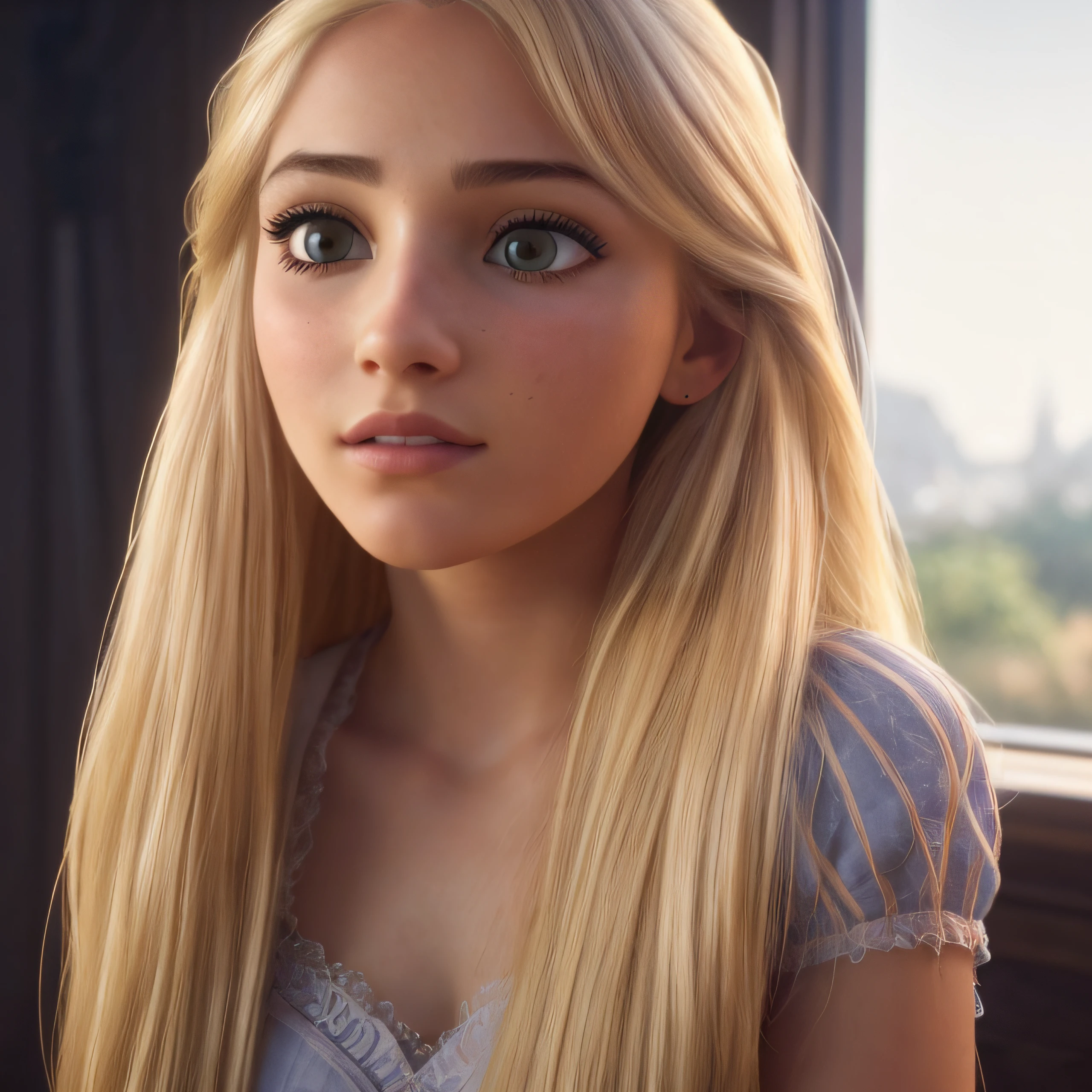 cute girl looks out of the window, very long hair, blonde, (glowing hair:1.5), posed, castle, (photorealism:1.3), (dynamic shadows, dynamic lighting:1.2), (natural skin texture:1.5), (natural lips, detailed lips:1.3), (natural shadows, detailed shadows:1.5), (hyperrealism, soft light, sharp), (hdr, hyperdetailed:1), (intricate details:0.8), hight quality, detailed eyes, detailed hair, detailed skin, 8k, (cinematic look:1.4), soothing tones, insane details, intricate details, hyperdetailed, low contrast, soft cinematic light, dim colors, exposure blend, hdr, faded, slate gray atmosphere