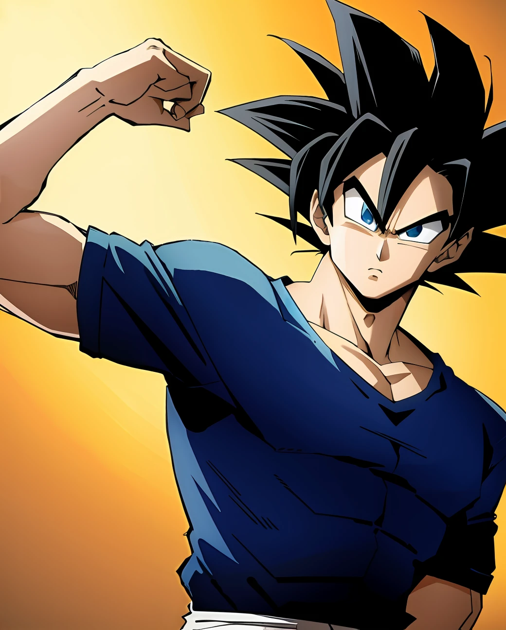 son goku, 1boy, dano de batalha, musculoso, olhos azuis - SeaArt AI