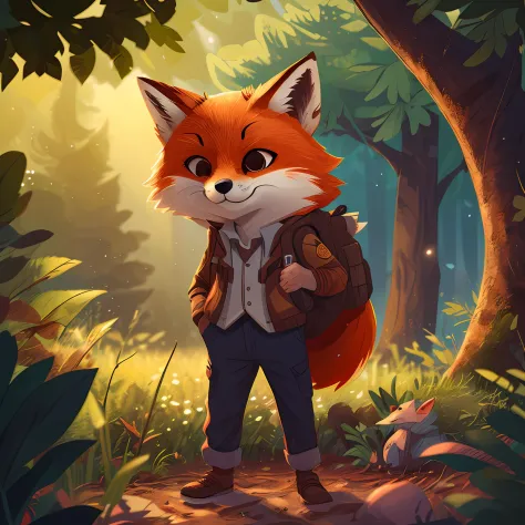 A photographic portrait of a cute man-fox hybrid as a detective, during nighttime in summer, in 8k resolution.