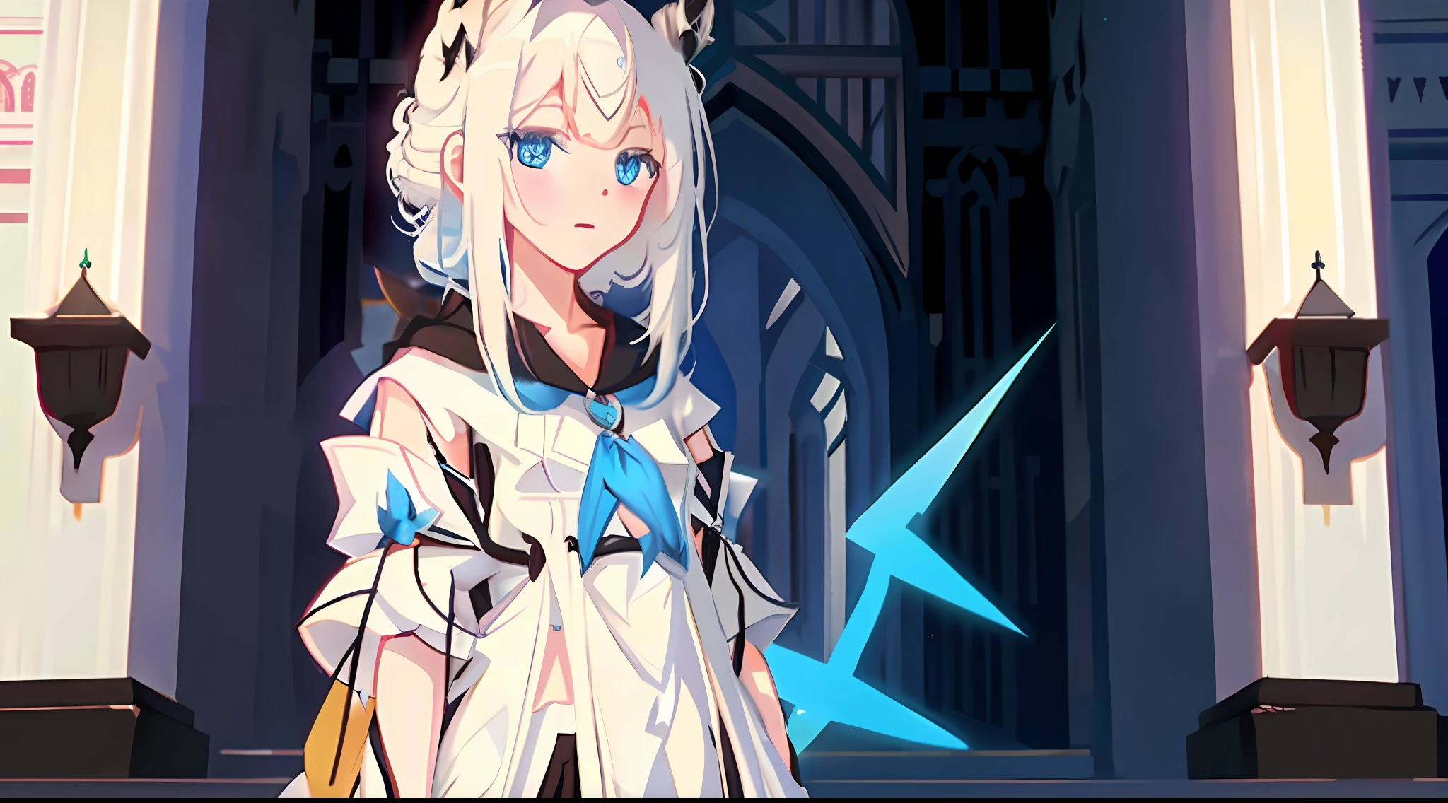 Anime - une image stylistique d&#39;une femme en robe blanche et aux yeux bleus, De la nuit de l&#39;arche, Dieu aux cheveux blancs, Illustration numérique d’anime, chevalier, Personnage épique de Mage Girl, L&#39;art numérique sur Pixiv, art animé numérique, héros 2d fanart artsation, anime dans un style fantastique, style d&#39;anime4 K, style Pixiv, art animé numérique détaillé, style artistique arcanique