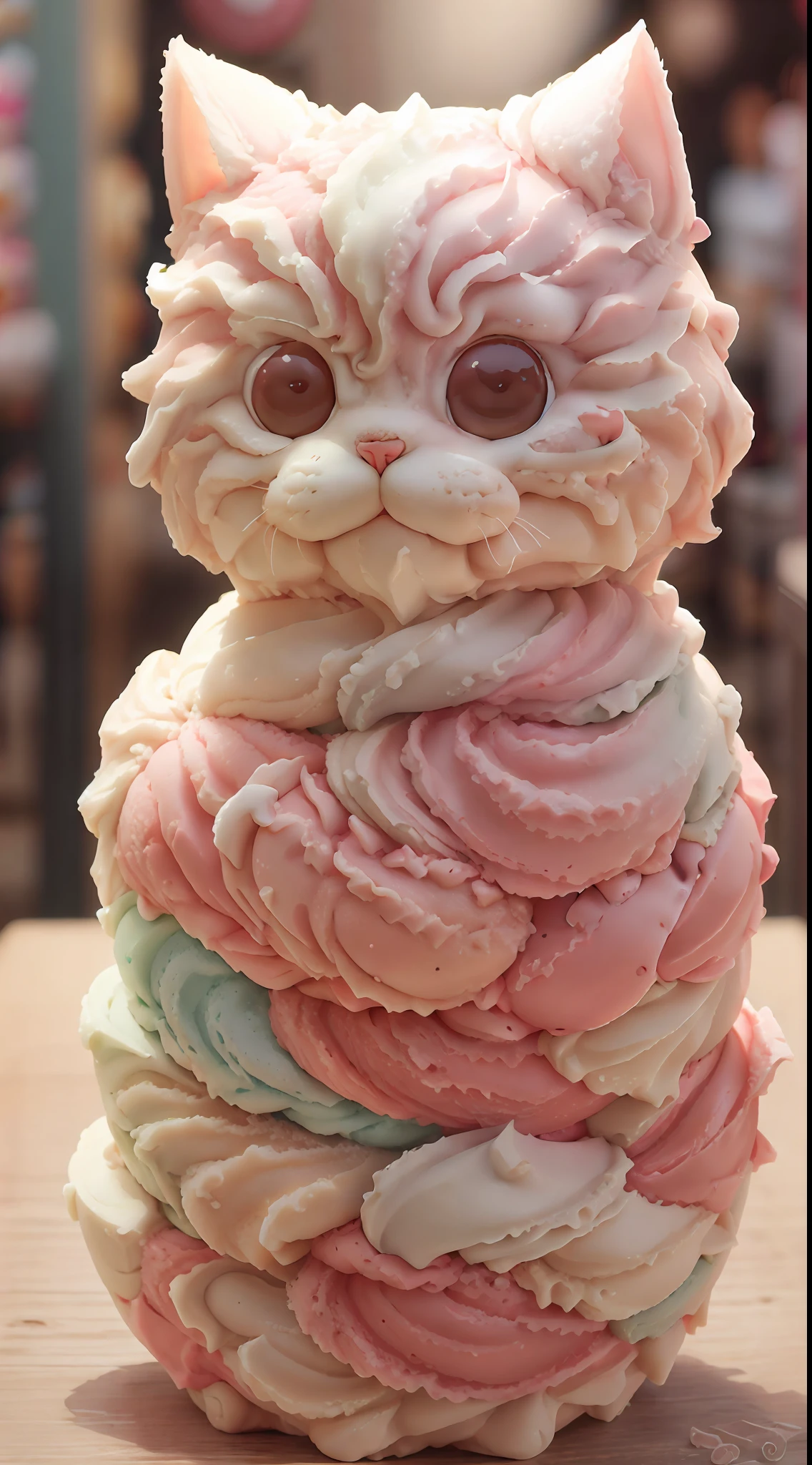 Ice cream style cat body，brightly、photorealistic eye，ssmile，Funny