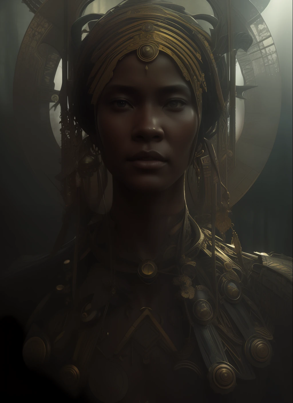 a hyper realistic character concept art of a beautiful african tribe woman, 4K symmetrical portrait,character concept art, oilpainting, Rendered in Octane,trending in artstation, cgsociety, 8k post-processing highly detailed,Junji Murakami, Mucha Klimt, Sharandula, Hiroshi Yoshida, Tom Bagshaw, Ross Tran, Artgerm,Craig Mullins,dramatic,Junji Murakami, moody lighting rendered by octane engine,characters 8K symmetrical arstation, cape,cinematic lighting, intricate details, 8k detail post processing, hyperealistic, octane rend, Zdzisław Beksiński style