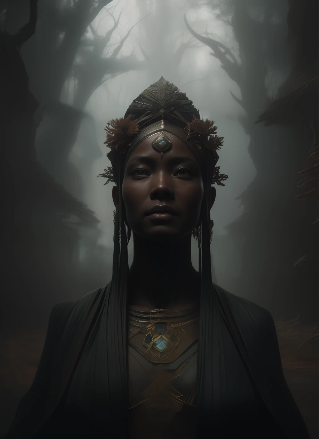 a hyper realistic character concept art of a beautiful african tribe woman, 4K symmetrical portrait,character concept art, oilpainting, Rendered in Octane,trending in artstation, cgsociety, 8k post-processing highly detailed,Junji Murakami, Mucha Klimt, Sharandula, Hiroshi Yoshida, Tom Bagshaw, Ross Tran, Artgerm,Craig Mullins,dramatic,Junji Murakami, moody lighting rendered by octane engine,characters 8K symmetrical arstation, cape,cinematic lighting, intricate details, 8k detail post processing, hyperealistic, octane rend, Zdzisław Beksiński style