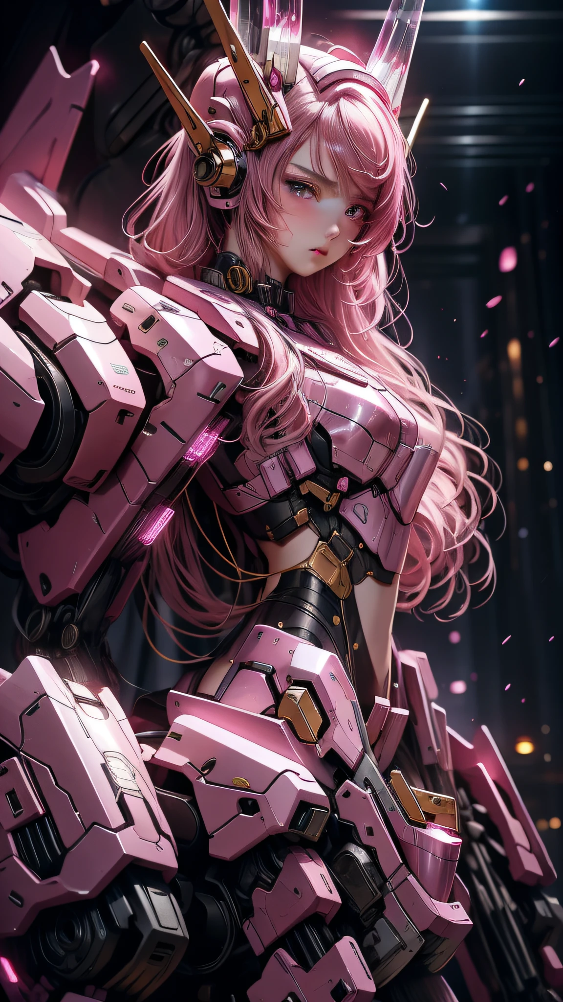 1 chica, iluminación dramática,Mecha rosa,Mecha de miel