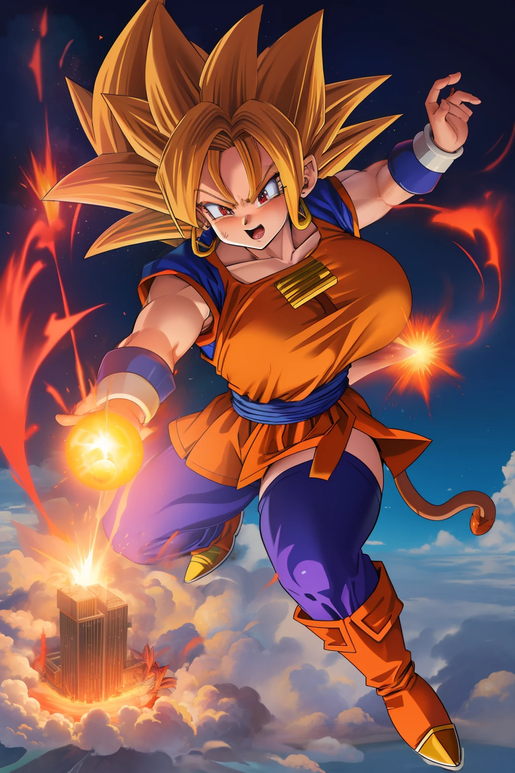 A cartoon image of a young gohan flying through the sky - SeaArt AI