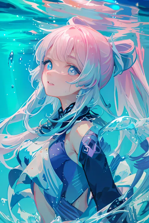 best quality, ultra detailed, beautiful detailed face, 1girl, solo, submerged water, partially submerged, bubbles, shiny skin, s...