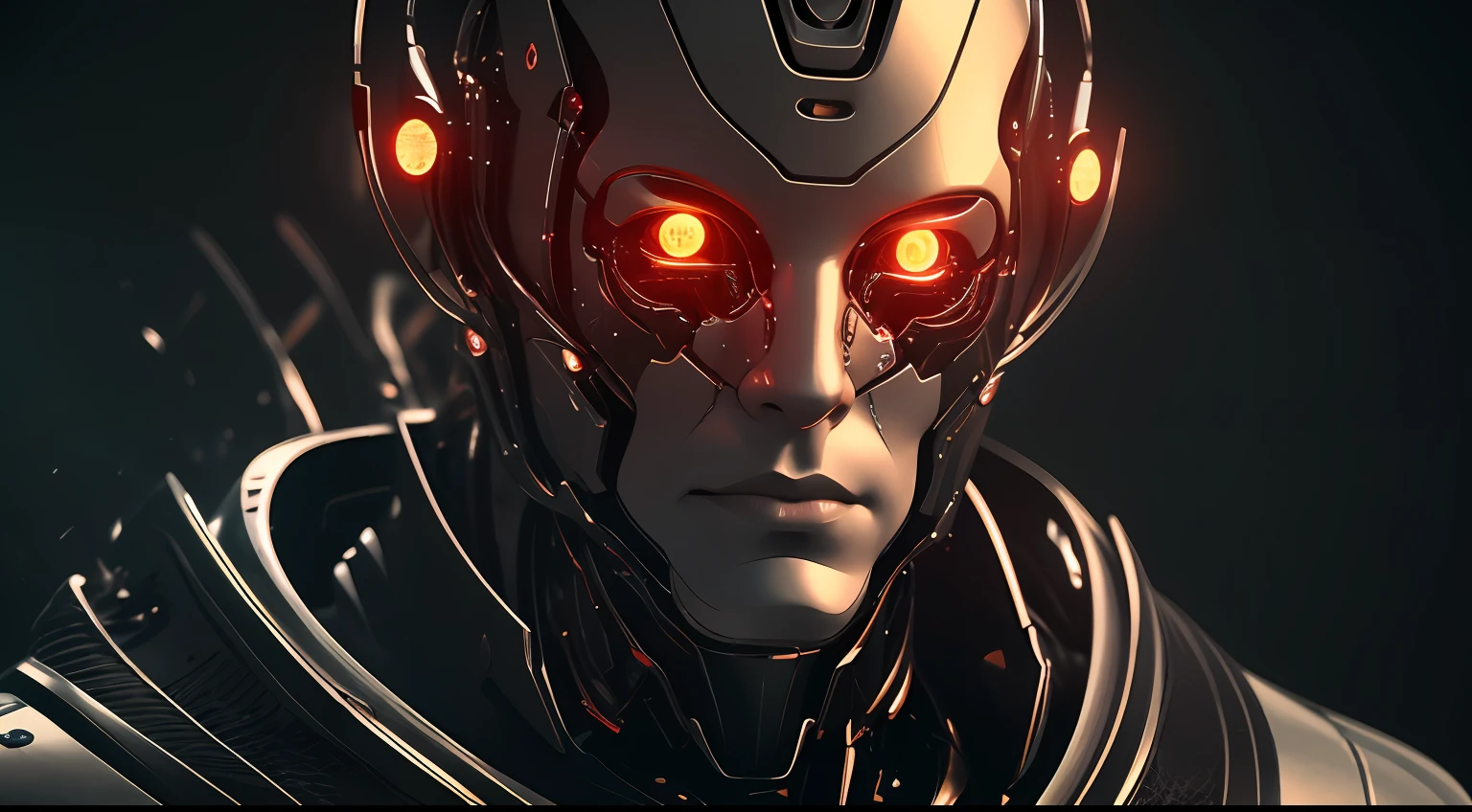 (傑作,8K quality, 8K, 頂級品質, 最好的品質, 官方藝術, 美麗又美觀:1.2),特寫, 臉, 火眼, 眼睛着火 ,a humanoid lauterbach robot biomechanical bronze with a head full of wires and a light cold on it's 臉 and neck, 在一個黑暗的房間裡 在一個黑暗的房間裡，他身後有一盞紅燈, 虛幻引擎5高度渲染, 賽博朋克藝術, 自動主義者, 詳細皮膚的原始照片, clear 臉