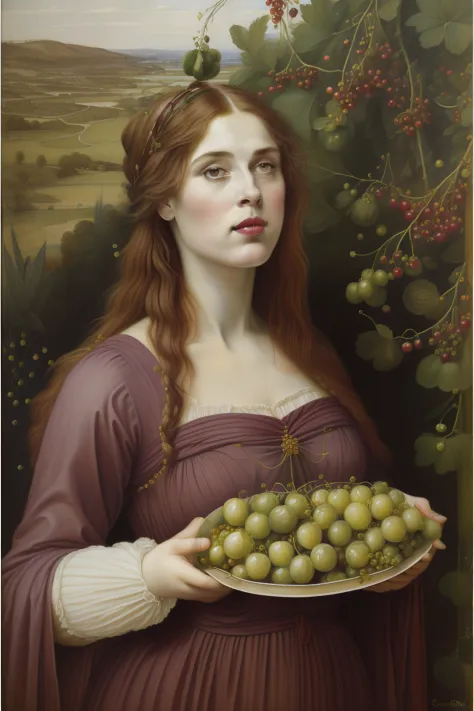 (((pre-raphaelite painting of a gooseberry with ripe currants in the mouth, paisagem outonal celta)))