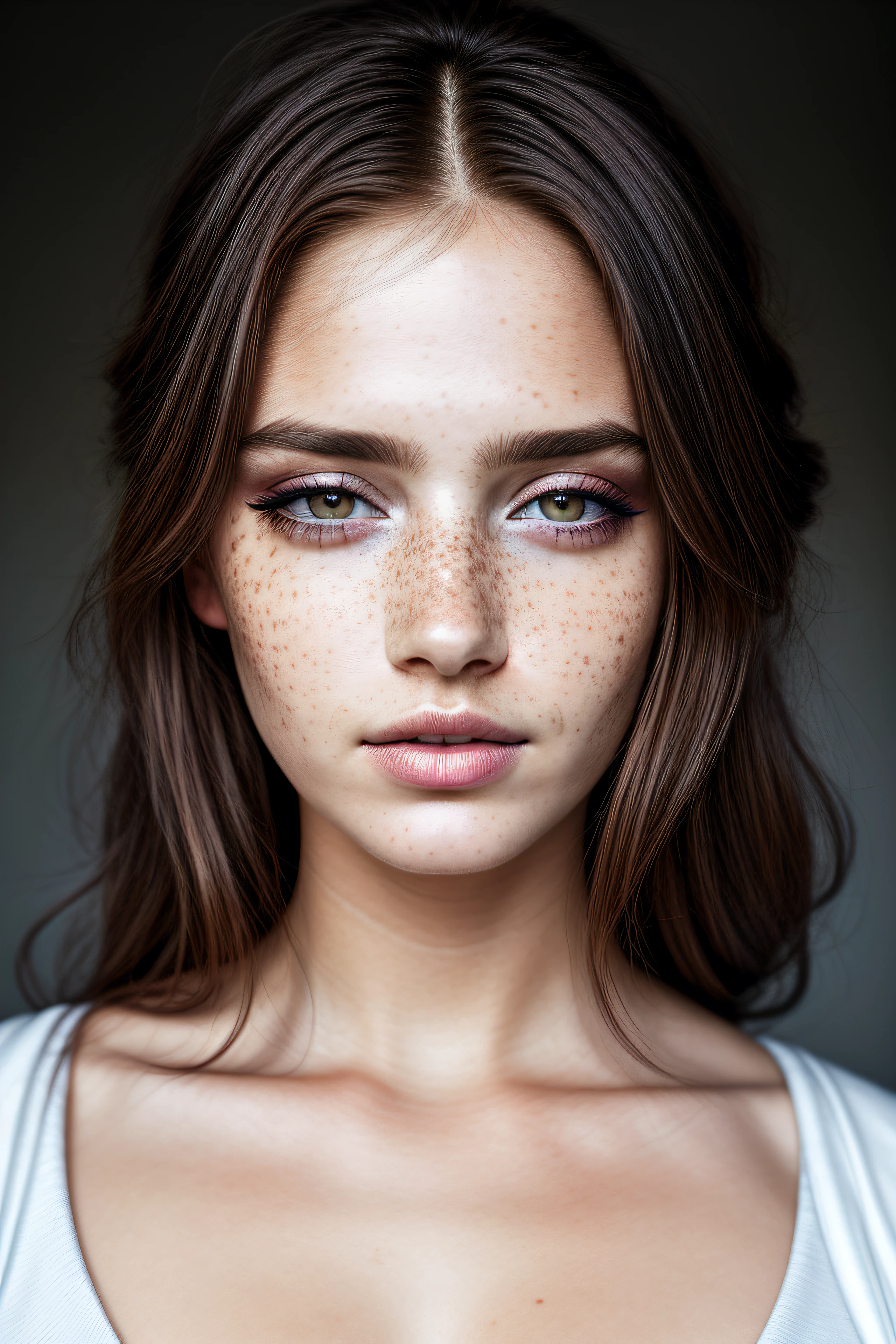 beautiful lady, freckles, dark makeup, hyperdetailed photography, soft ...