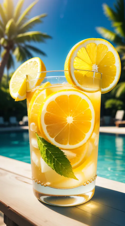 Title: Lemon Zest - A Close-up of Iced Lemon Tea

Description:
Indulge in the quintessential taste of summer with this captivating close-up of iced lemon tea. This enchanting mobile wallpaper transports you to a sun-drenched paradise, where the zesty, citr...