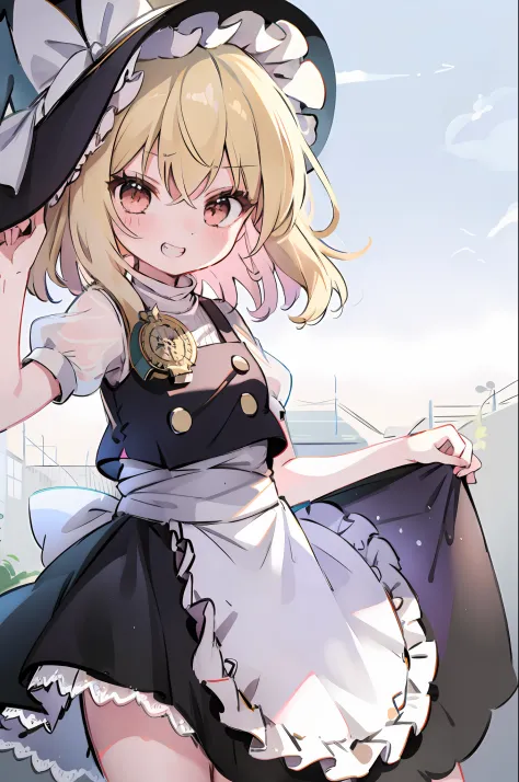 masutepiece, Best Quality, 1girl in, Solo,grin, kirisame marisa, greybackground,